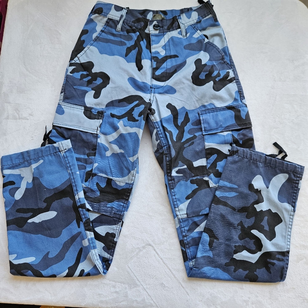 Rothco Large Blue Camo Camouflage Cargo Tactical Pants size XS Paintball Hunting